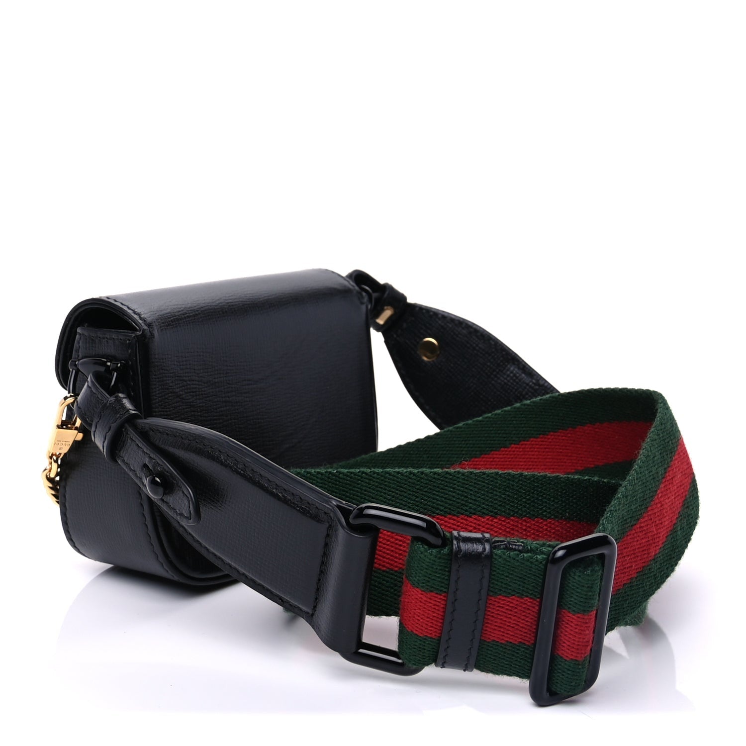 Gucci Azalea Calfskin Web Monochrome Horsebit 1955 Wallet On Strap  Black 2 of 9