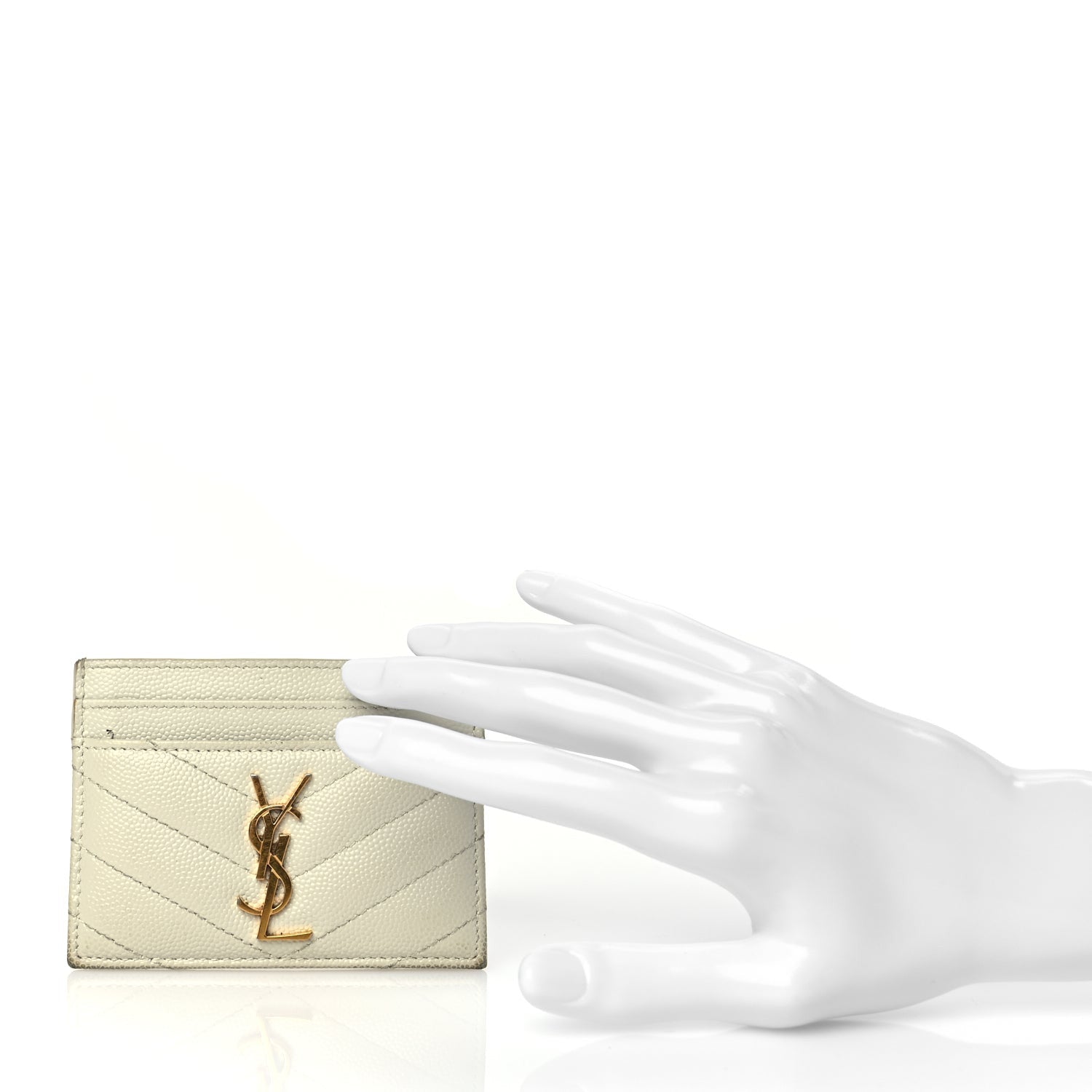 Saint Laurent Grain De Poudre Matelasse Chevron Monogram Credit Card Case Crema Soft 2 of 7