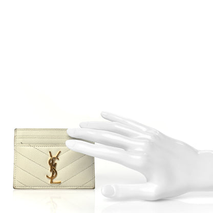 Saint Laurent Grain De Poudre Matelasse Chevron Monogram Credit Card Case Crema Soft 2 of 7