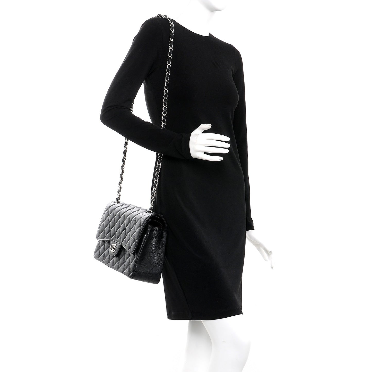 Caviar Quilted Jumbo Double Flap Black