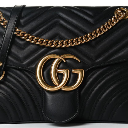 Gucci Calfskin Matelasse Medium GG Marmont Shoulder Bag Black 8 of 12