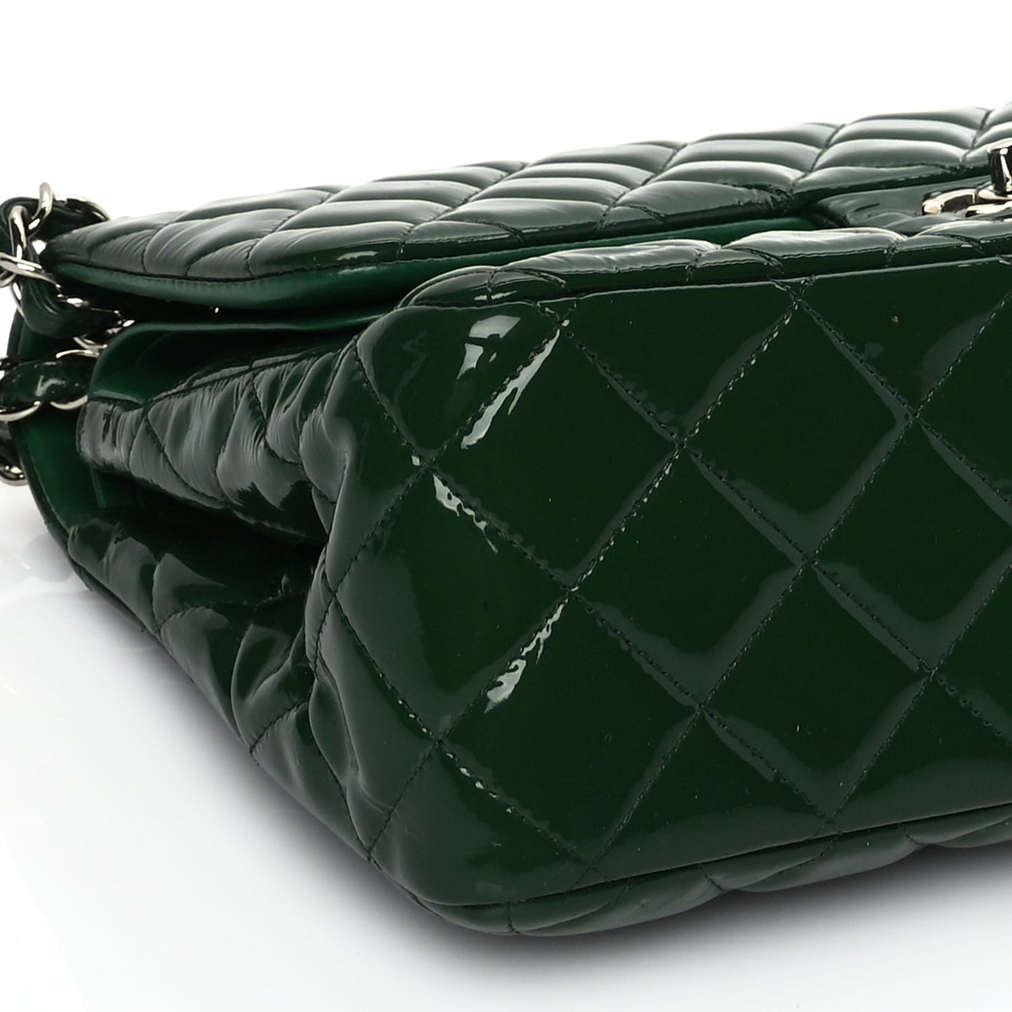 Patent Quilted Jumbo Double Flap Green