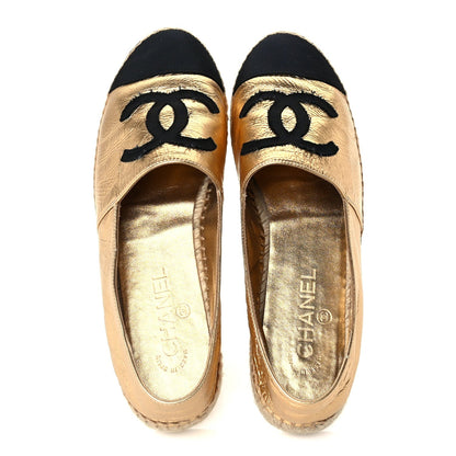 Chanel Laminated Lambskin Grosgrain CC Espadrilles 41 Gold Black 5 of 8