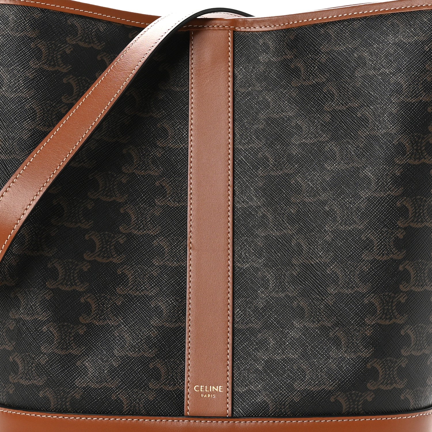 Celine Triomphe Canvas Calfskin Medium Bucket Bag Tan 8 of 10