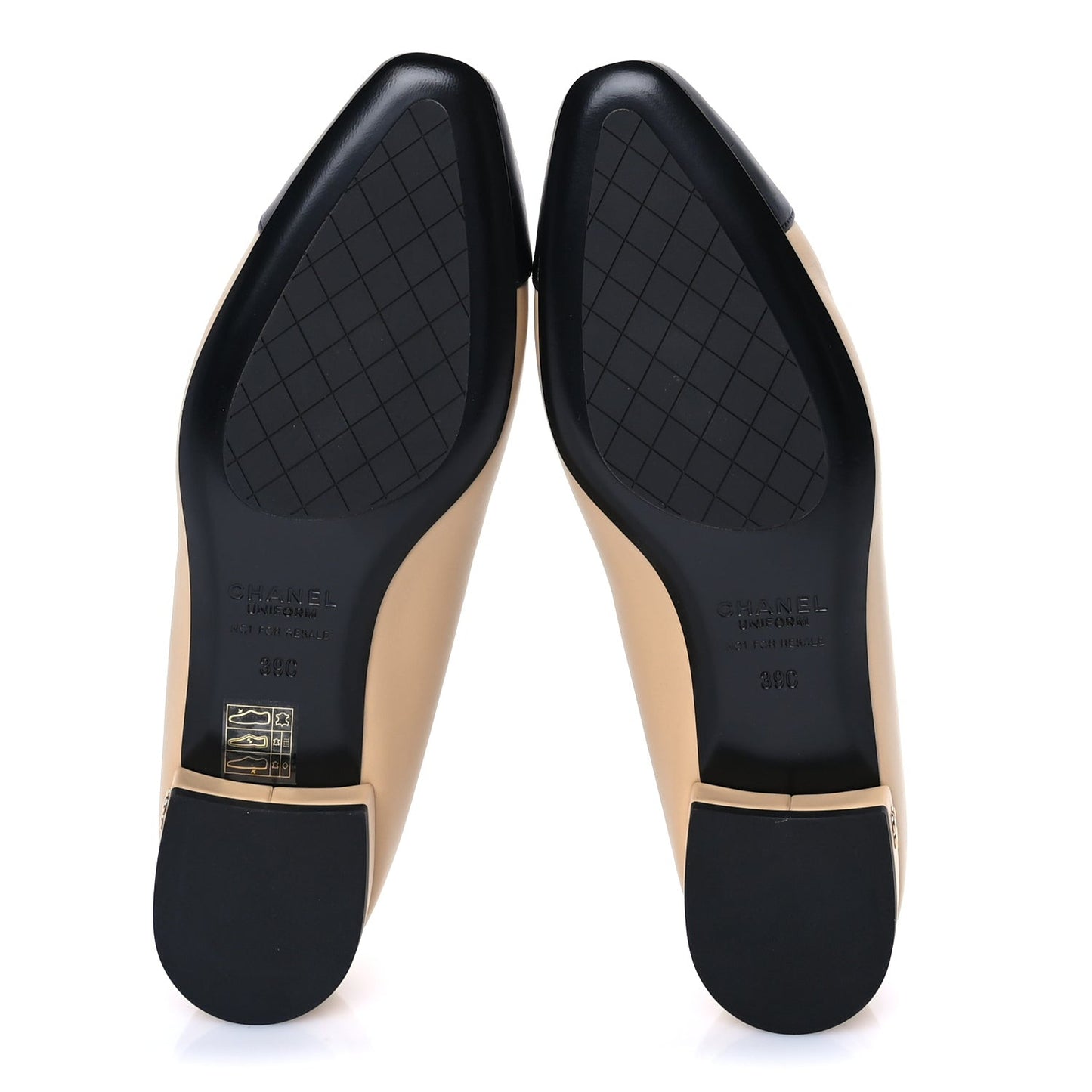 Lambskin Cap Toe CC Uniform Ballerina Flats 39 Beige Black