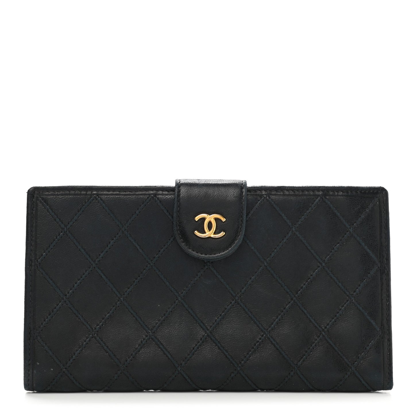 Lambskin Diamond Stitched French Wallet Black