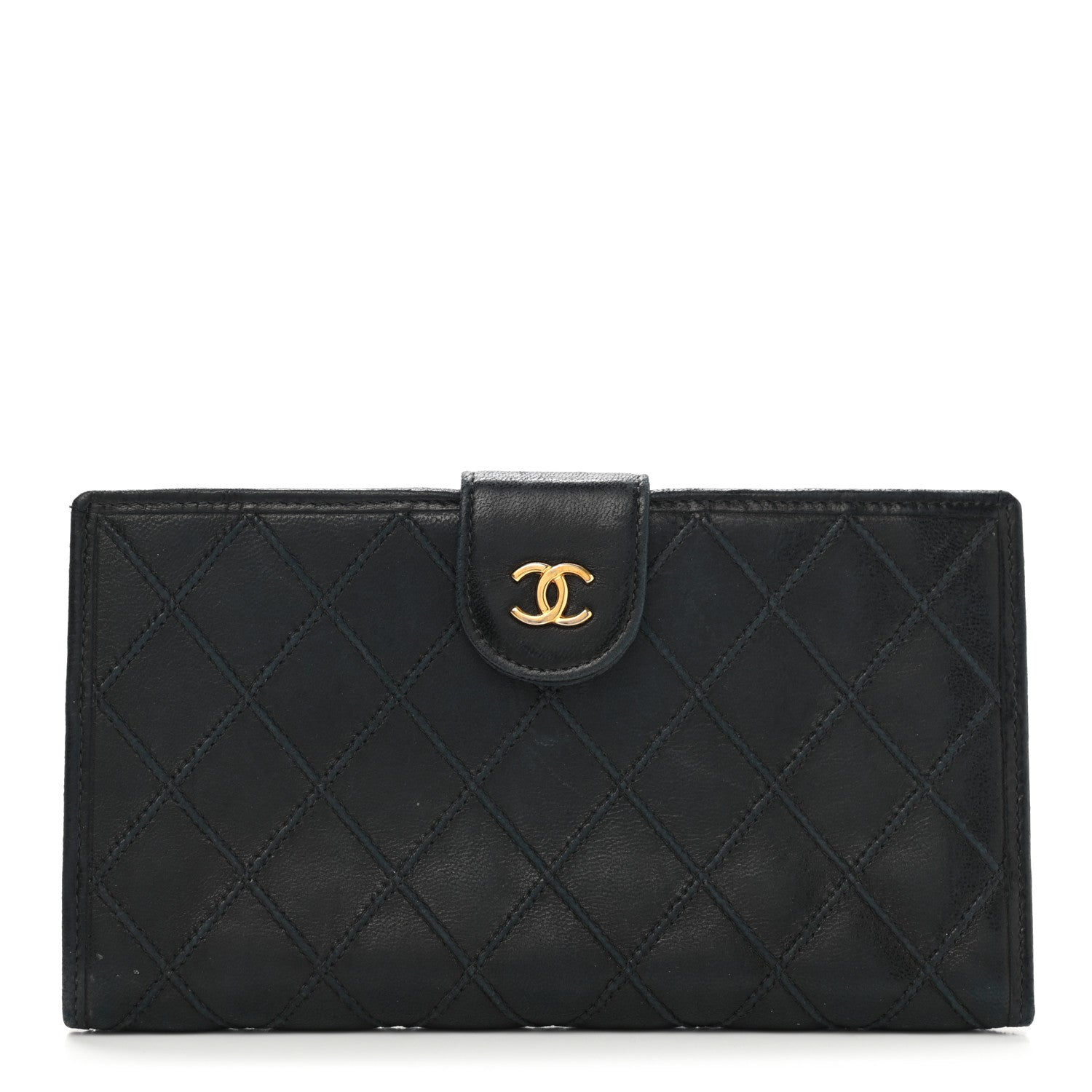 Chanel Lambskin Diamond Stitched French Wallet Black 1 of 11