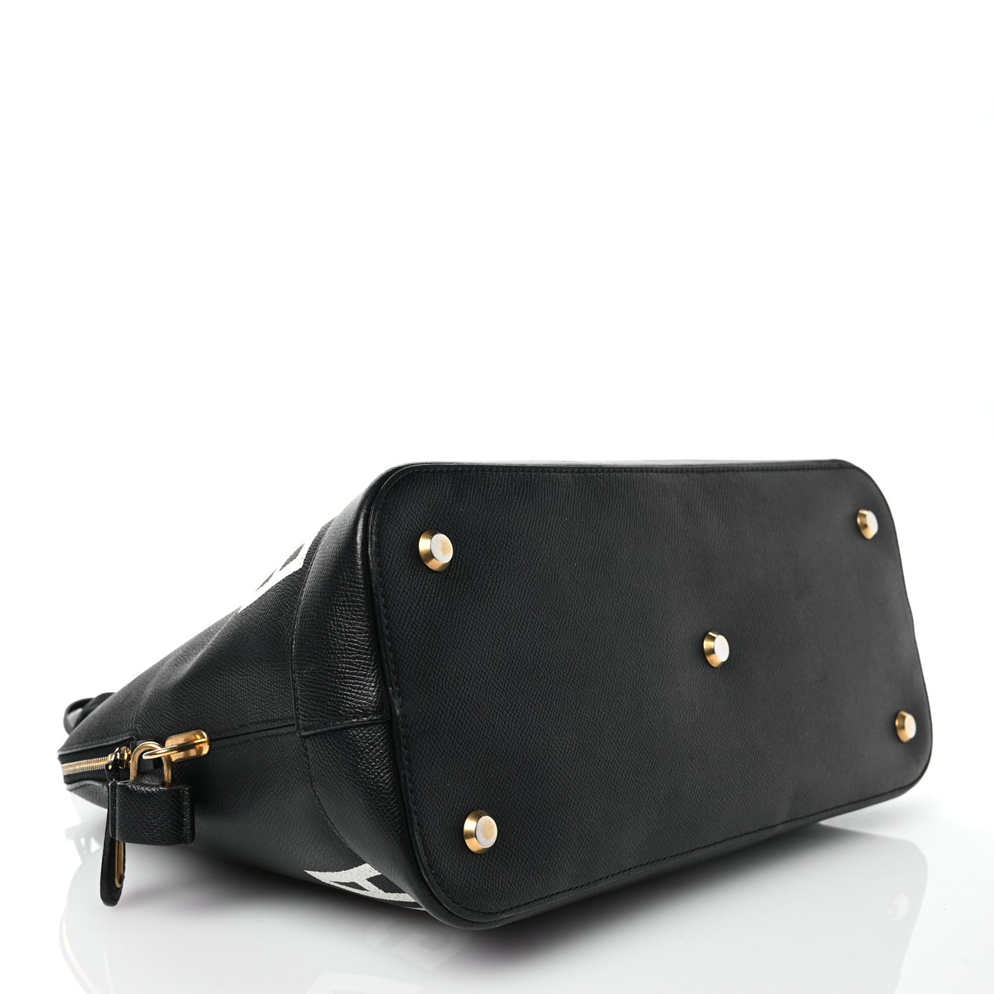 Signature Grained Calfskin Logo M Ville Top Handle Bag Black