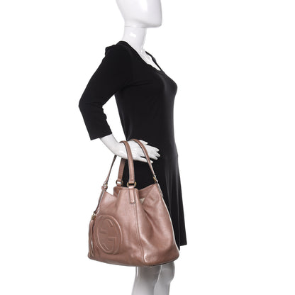 Gucci Metallic Pebbled Calfskin Medium Soho Shoulder Bag Pink 2 of 16