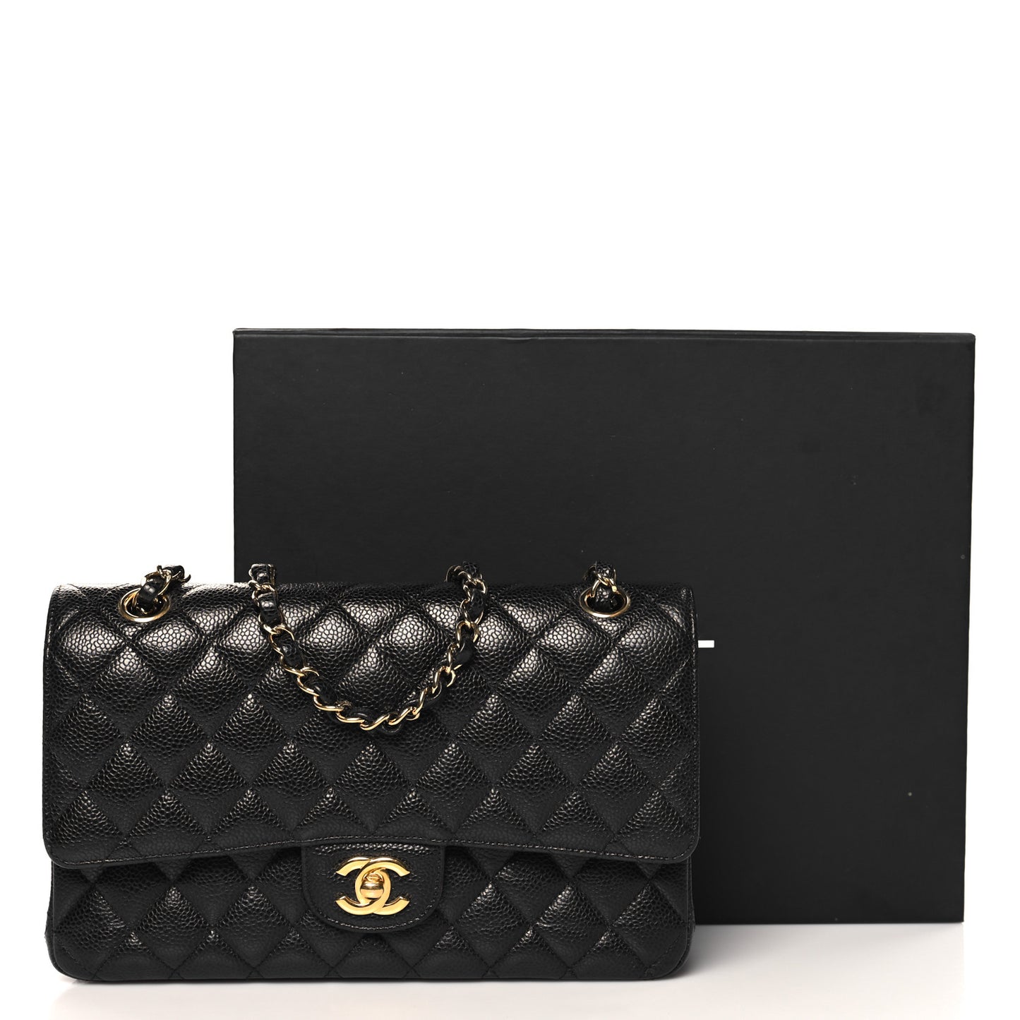 Caviar Quilted Medium Double Flap Black