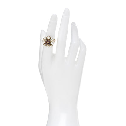 Chanel Pearl Crystal CC Ring 6 Gold 2 of 5