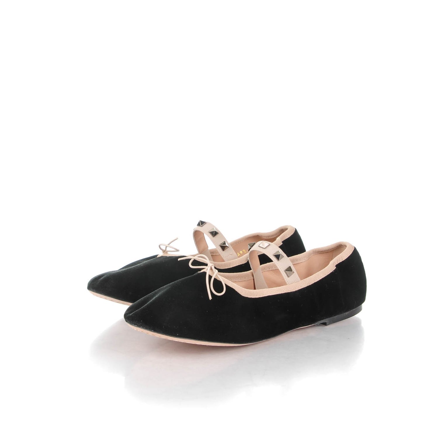 Velvet Rockstud Cross Strap Ballerina Flats 40 Black