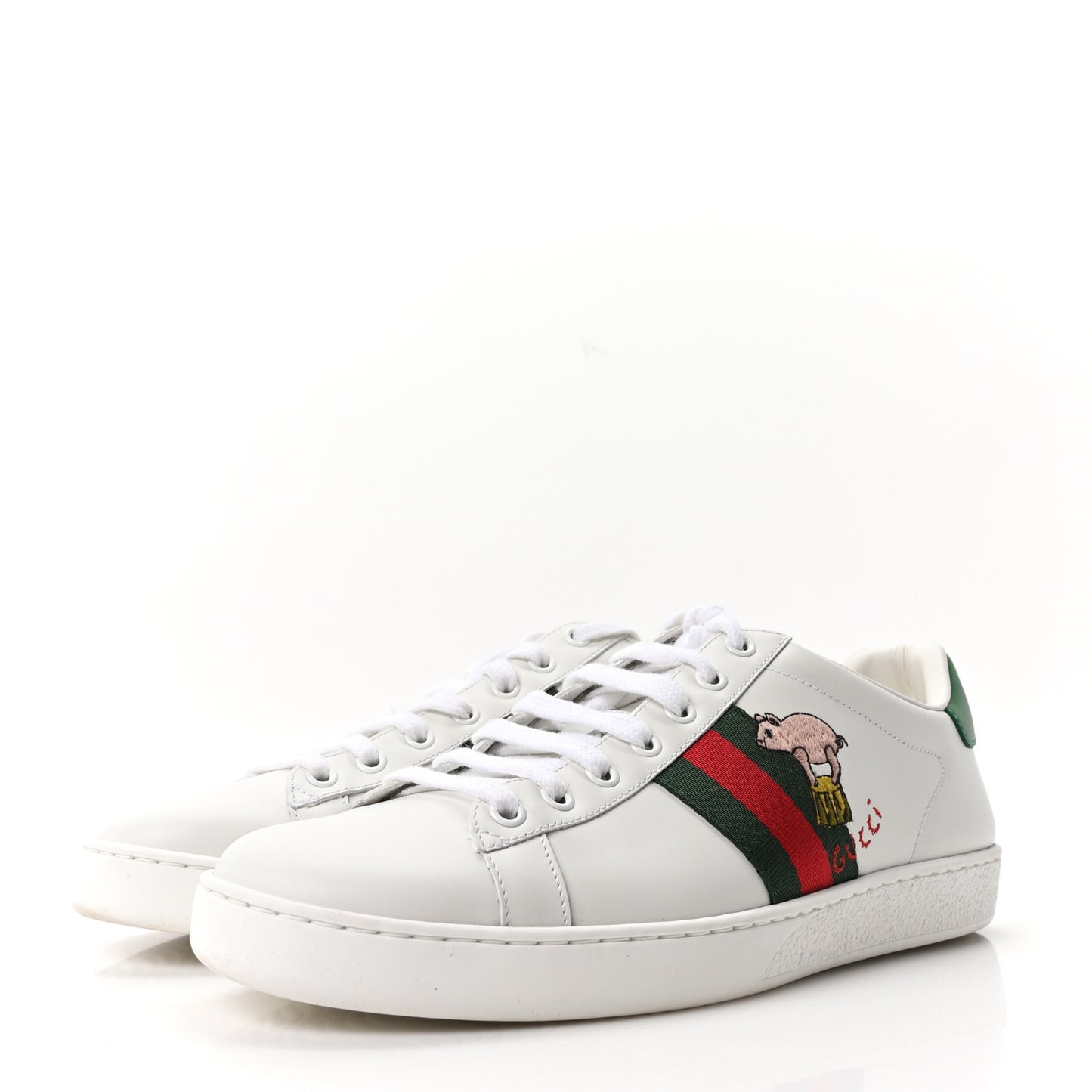 Calfskin Web Embroidered Womens Ace Sneakers 40 White