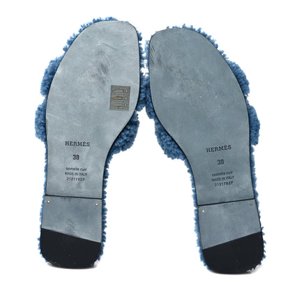 Hermes Woolskin Oran Sandals 38 Bleu 5 of 7