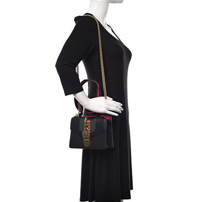 Gucci Calfskin Mini Sylvie Chain Shoulder Bag Black 2 of 10