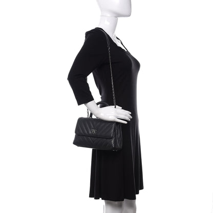 Chanel Caviar Chevron Quilted Mini Coco Handle Flap Dark Grey 2 of 12