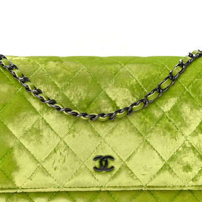 Chanel Velvet Quilted Wallet On Chain WOC Green 7 of 9