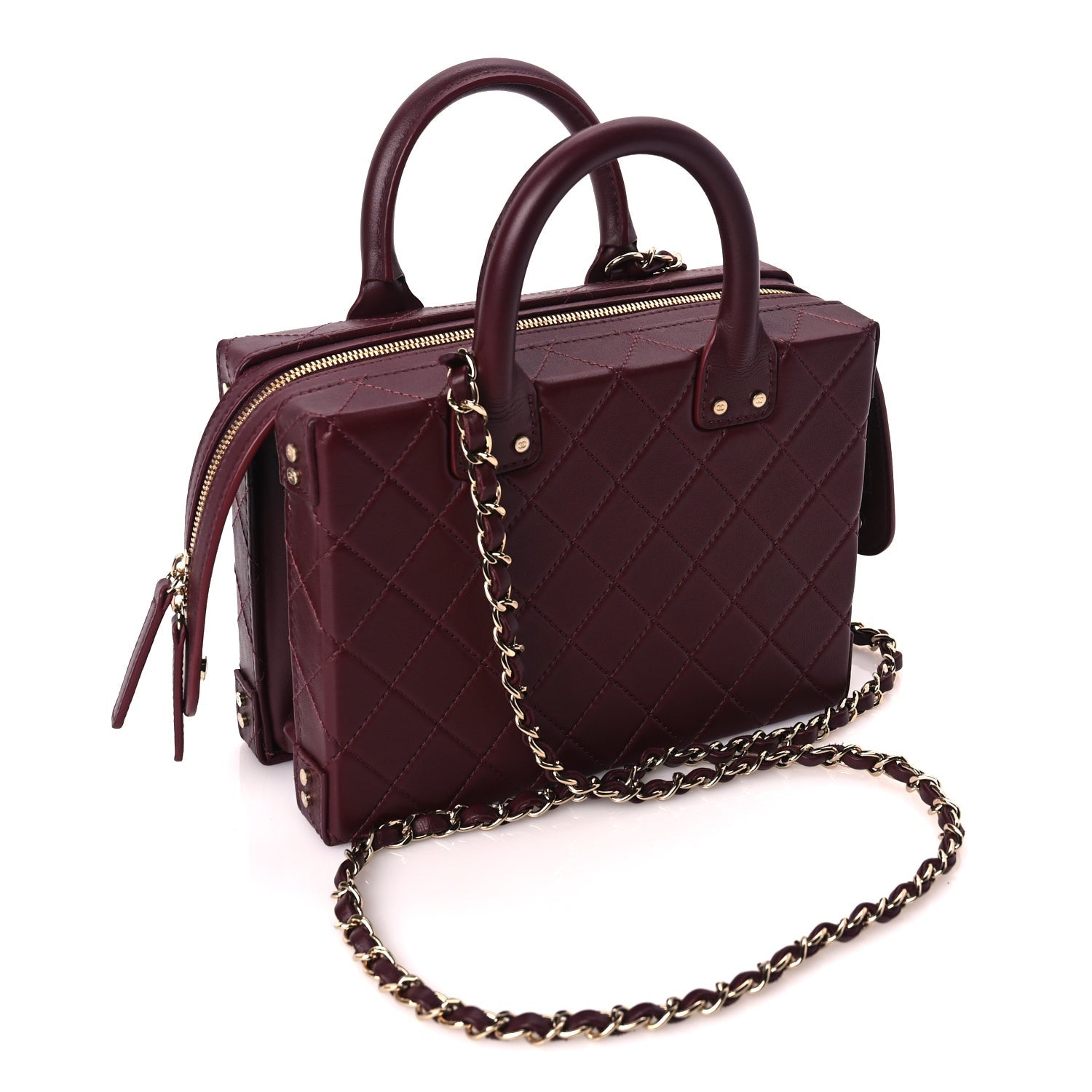 Chanel Calfskin Quilted Studded Square Vanity Case Burgundy 2 of 9