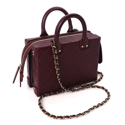 Chanel Calfskin Quilted Studded Square Vanity Case Burgundy 2 of 9