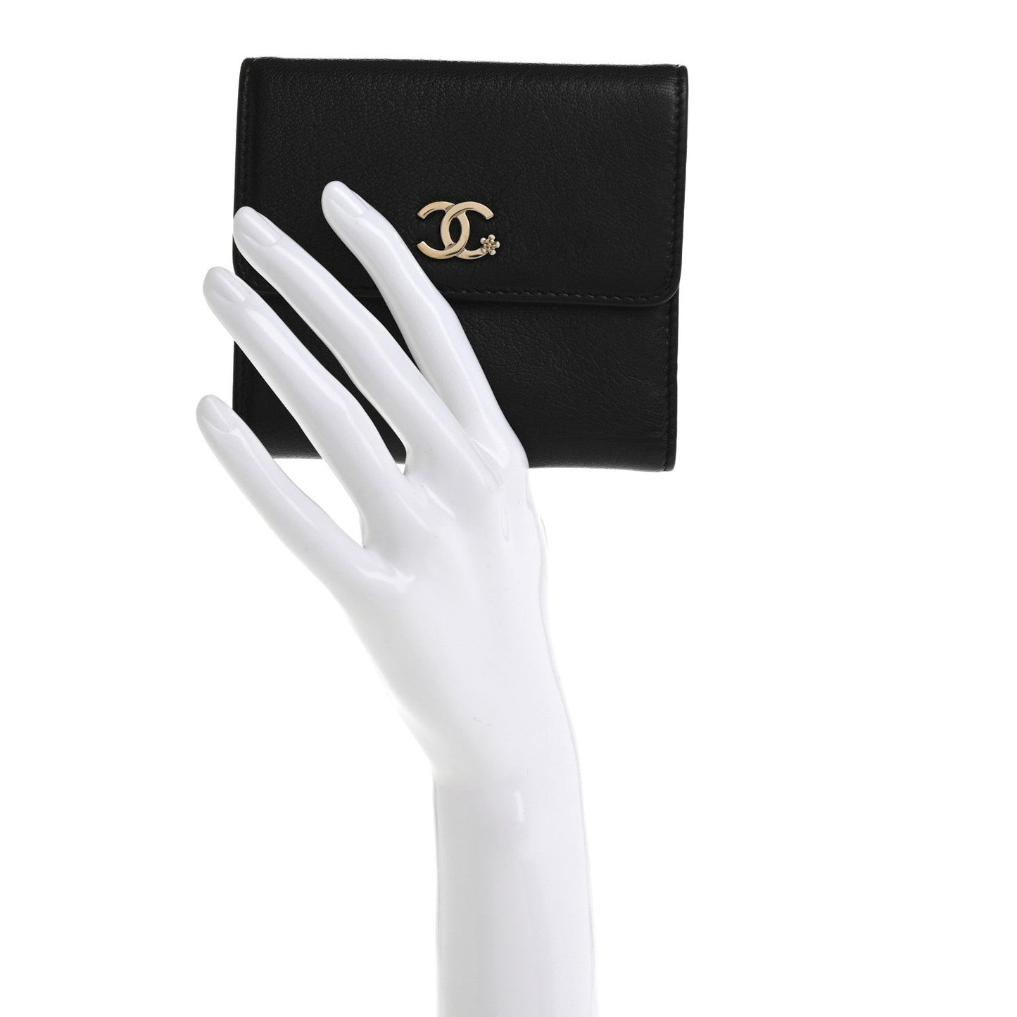 Goatskin CC Compact Flap Wallet Black