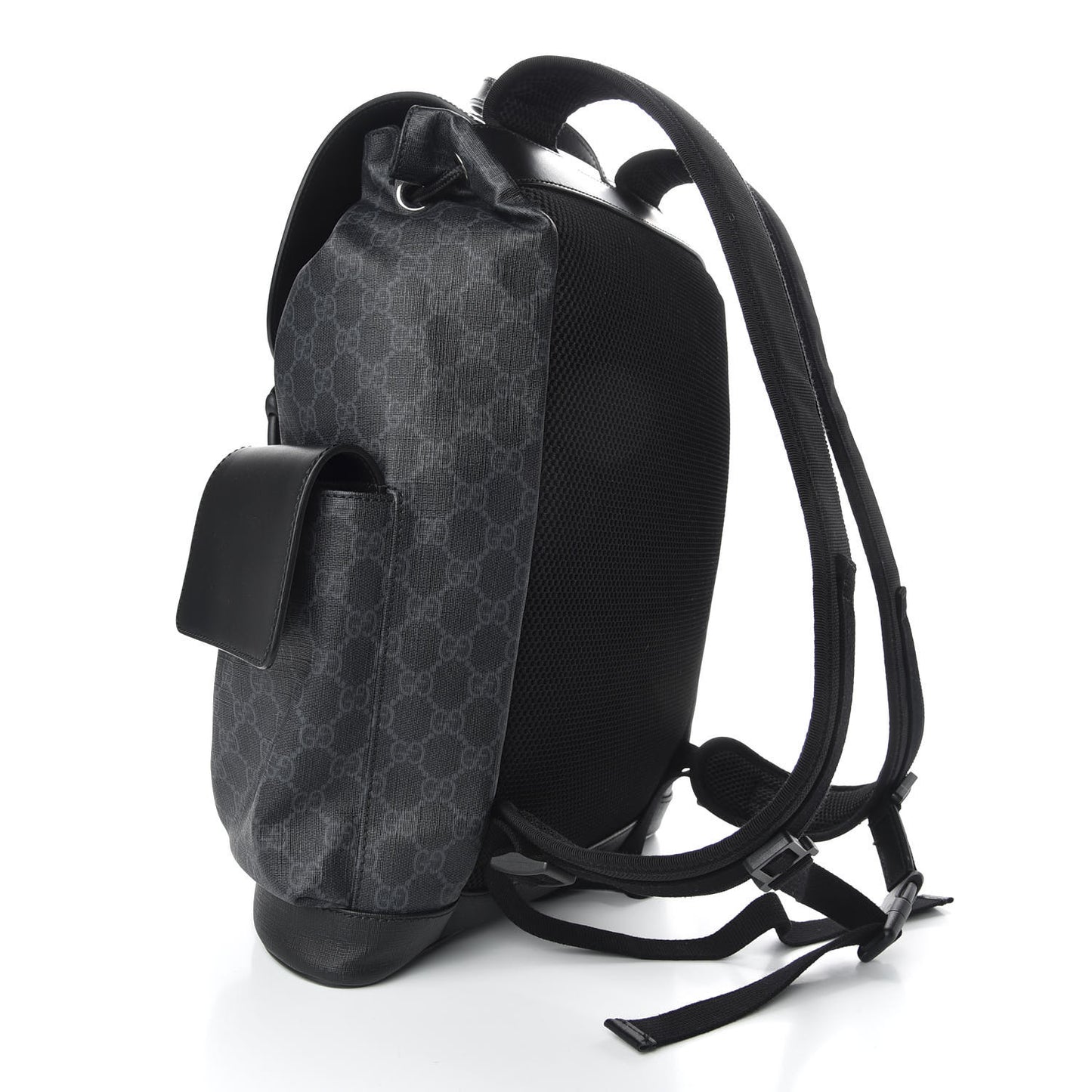 Soft GG Supreme Monogram Appia Calfskin Web Double Buckle Backpack Black