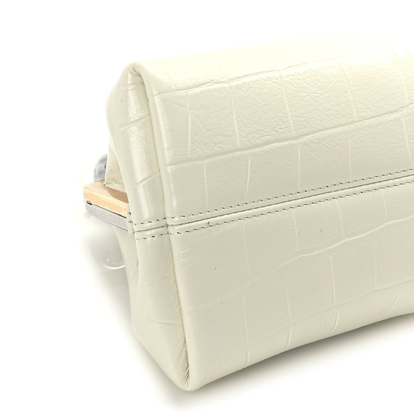 Calfskin Crocodile Embossed The Berlingot Clutch Light Ivory