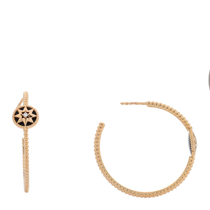 Christian Dior 18K Rose Gold Diamond Black Onyx Rose Des Vents Hoop Earrings 1 of 4