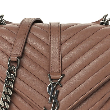 Saint Laurent Sheepskin Matelasse Chevron Monogram Medium College Bag  Fard 7 of 9