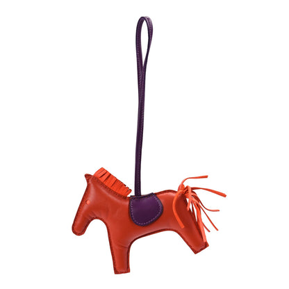 Hermes Milo Lambskin Grigri Rodeo Horse Bag Charm MM  Cornaline Orange Poppy Violet 1 of 4