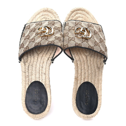 Gucci Monogram Matelasse GG Marmont Espadrille 20mm Slide Sandals 38.5  Beige Ebony Black 5 of 7