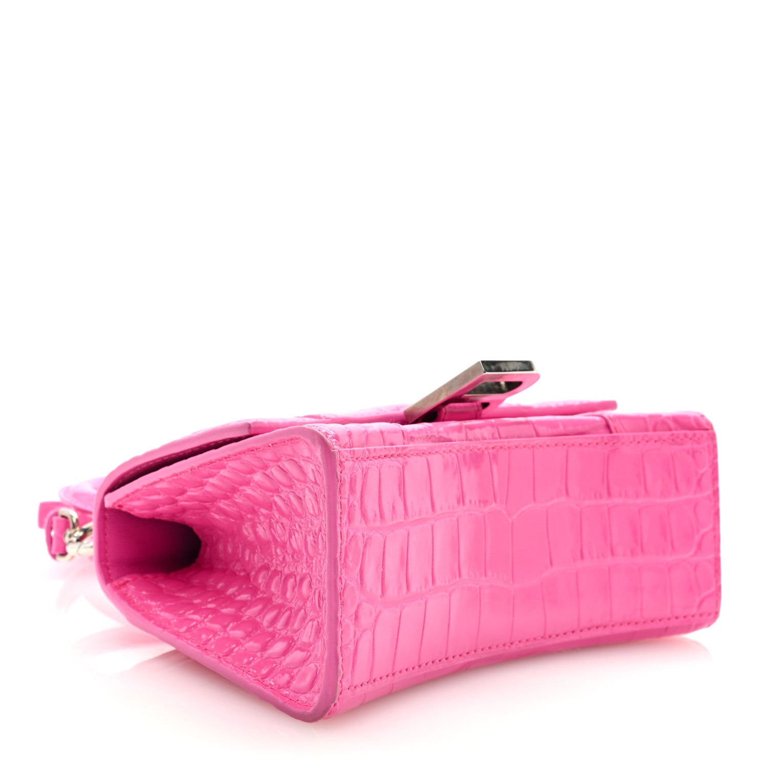 Balenciaga Shiny Calfskin Crocodile Embossed Hourglass Top Handle Bag XS Neon Pink 4 of 5
