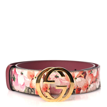 Gucci GG Supreme Monogram Blooms Moon Calfskin Interlocking G 37mm Belt 80 32 Beige Ebony Multicolor Dry Rose 1 of 5