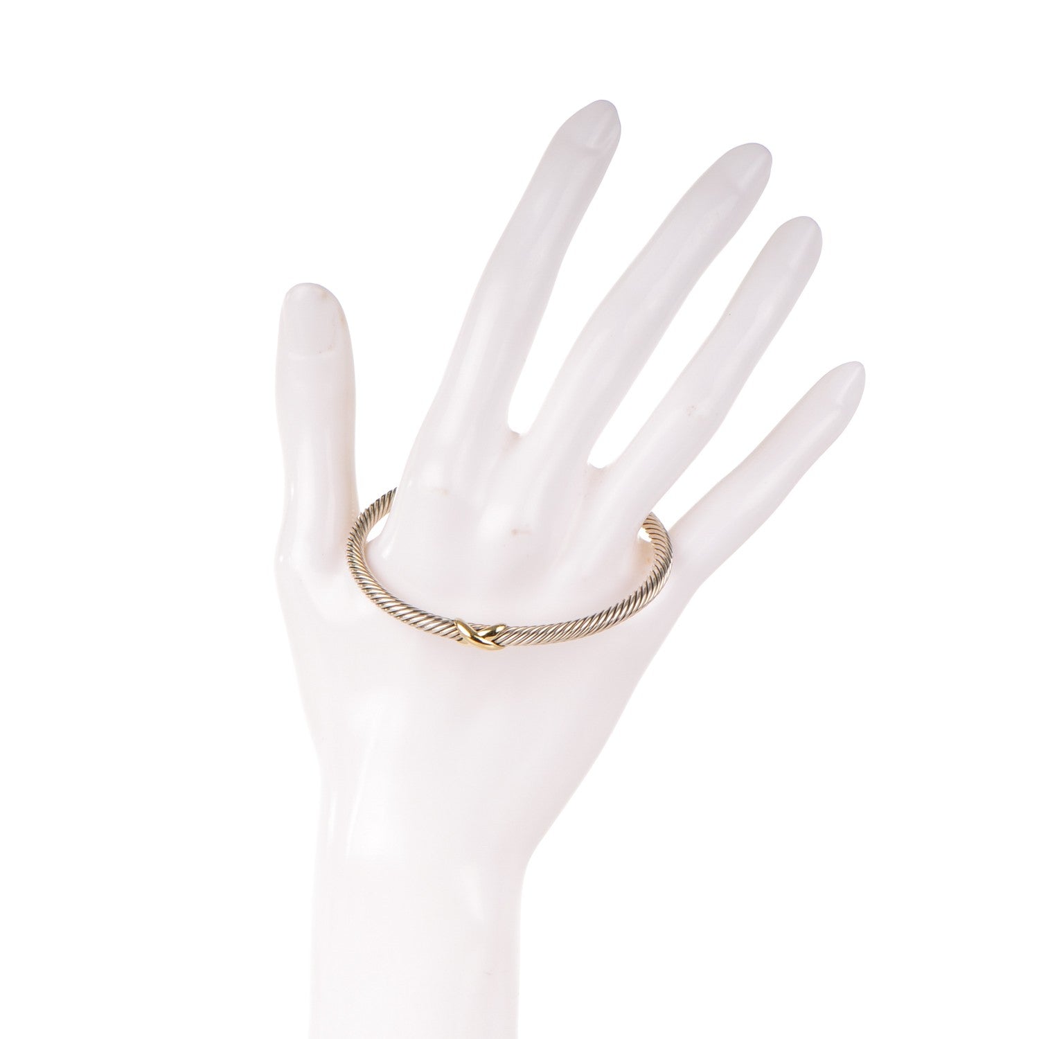 David Yurman Sterling Silver 18K Yellow Gold 4mm X Station Cable Bracelet 2 of 4