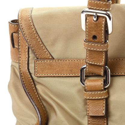 Prada Tessuto Nylon Calfskin Pushlock Satchel Brown 21 of 30