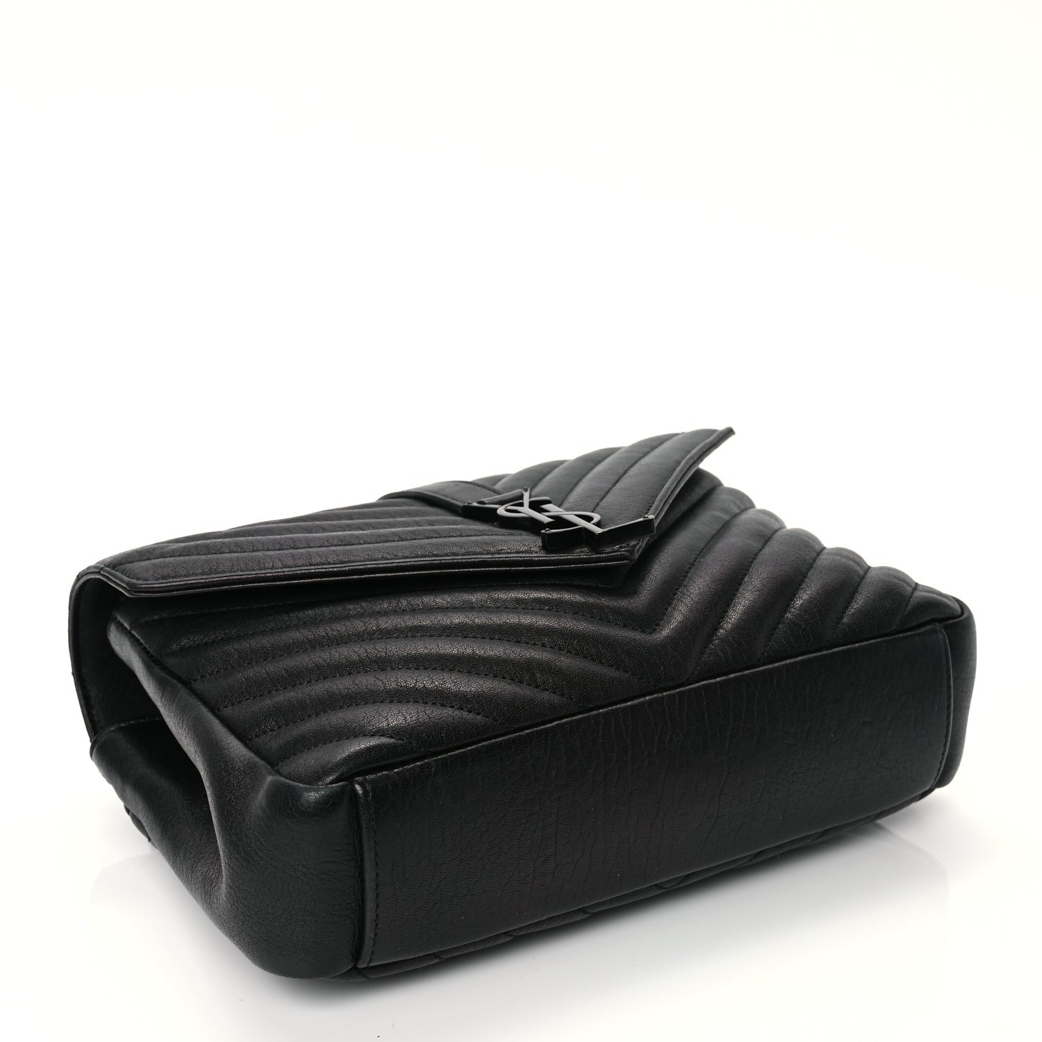 Saint Laurent Sheepskin Matelasse Chevron Monogram Monochrome Medium College Bag Black 3 of 10
