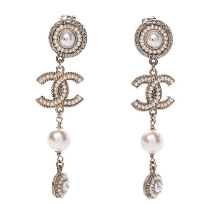 Chanel Pearl CC Drop Clip On Earrings Gold 1 of 6