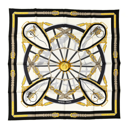 Hermes Silk En Roue Libre Scarf 90 White Black Gold 1 of 5