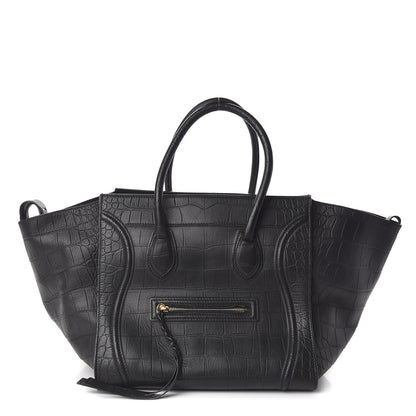 Celine Calfskin Crocodile Embossed Medium Phantom Luggage Black 1 of 9