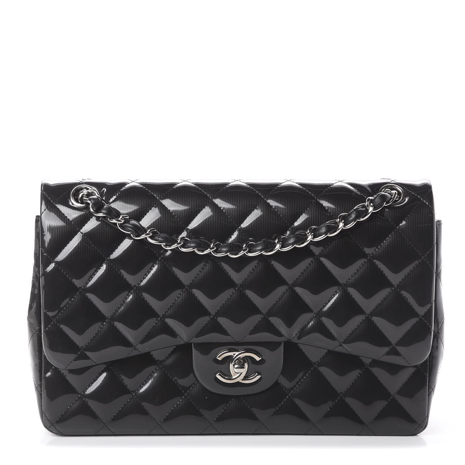 Chanel Striated Patent Quilted Jumbo Double Flap Black 1 of 9