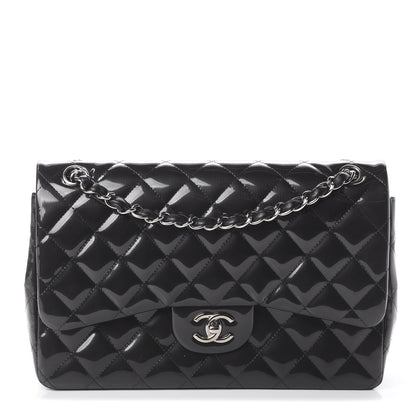 Chanel Striated Patent Quilted Jumbo Double Flap Black 1 of 9