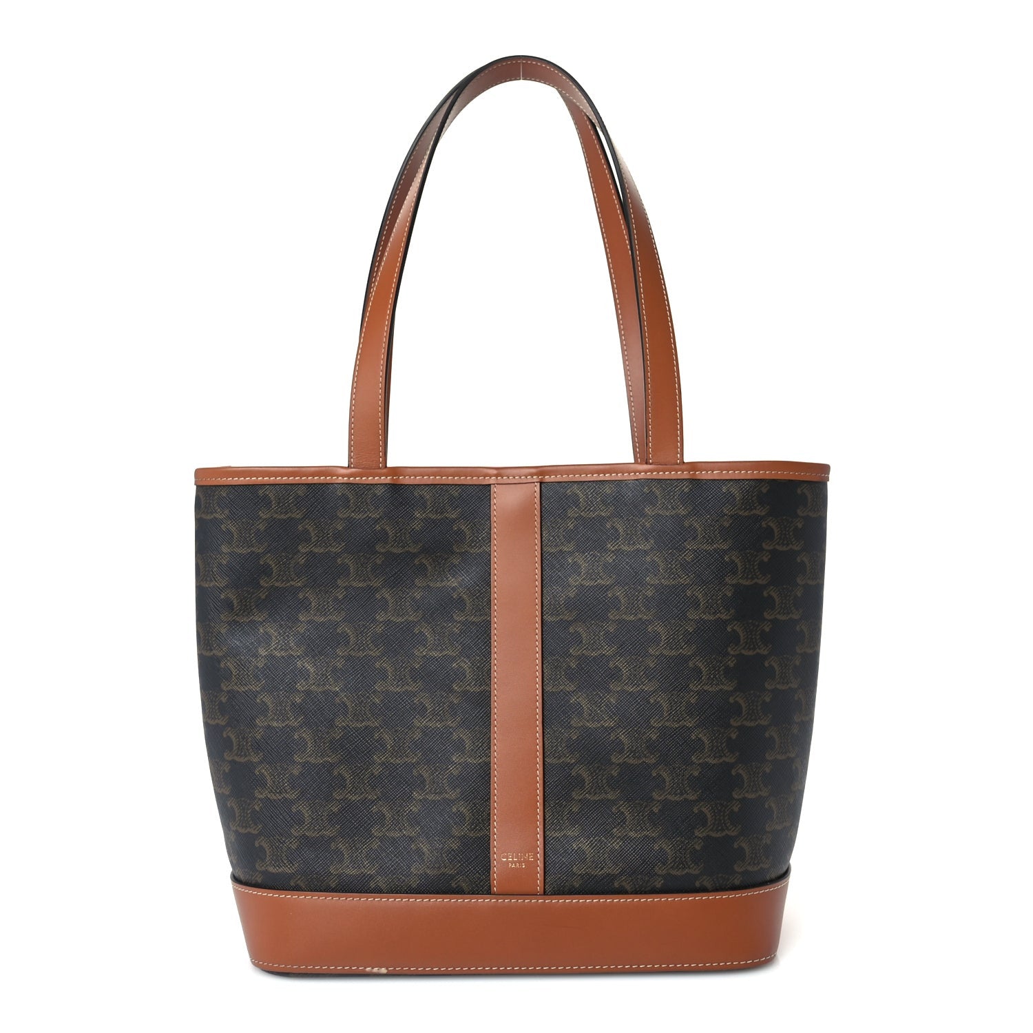 Celine Triomphe Canvas Calfskin Small Cabas Bag Tan 1 of 8