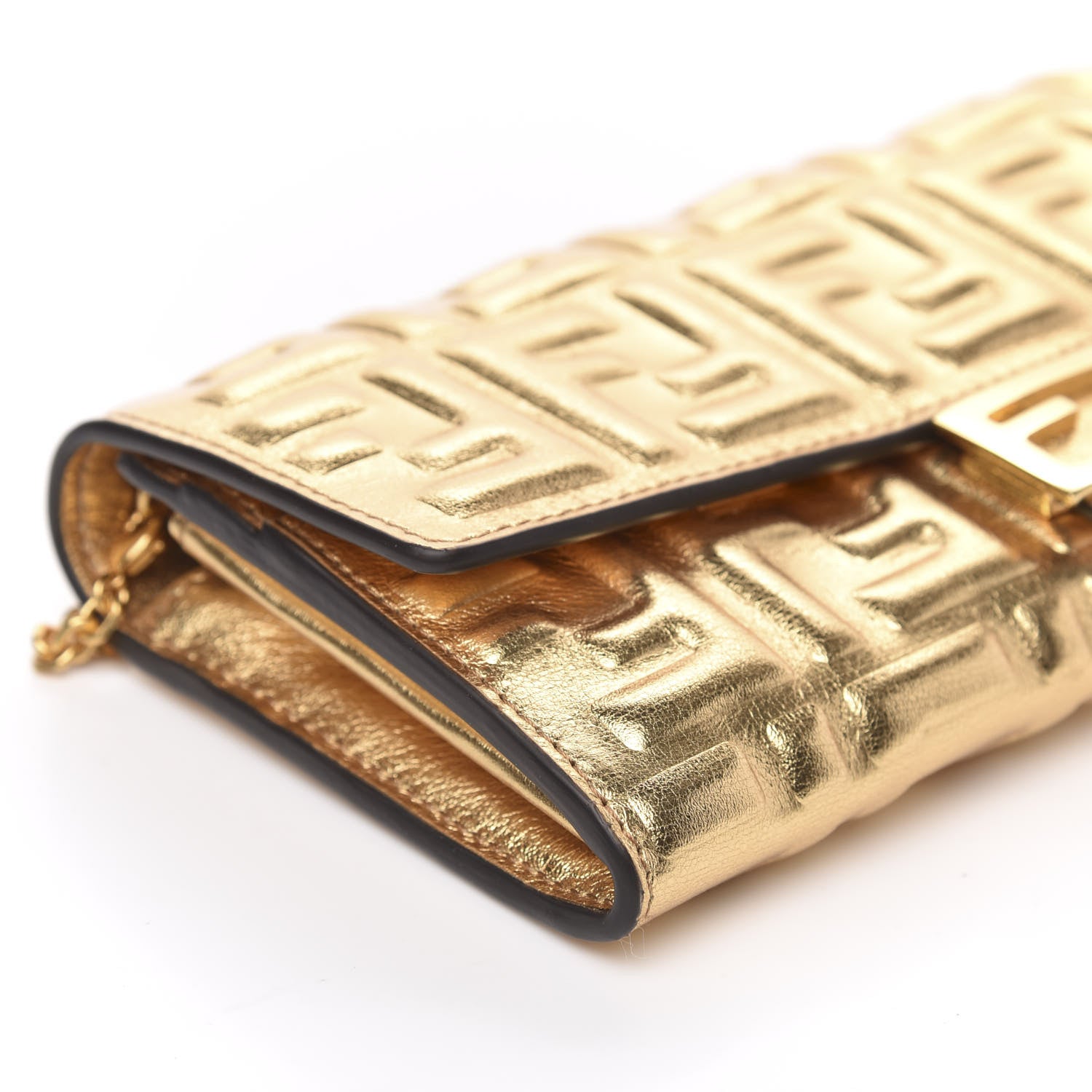Fendi Vitello Catalan Mirror FF 1974 Embossed Continental Wallet on Chain Gold 7 of 9