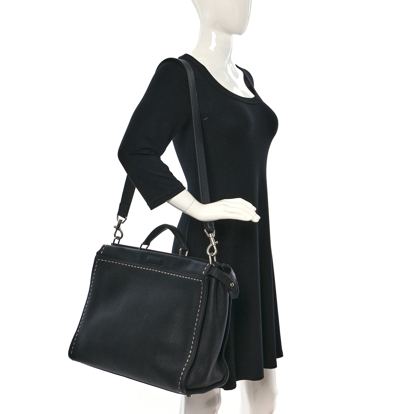 Cuoio Romano Selleria Metal Stitch Large Mens Peekaboo Iconic Essential Satchel Black