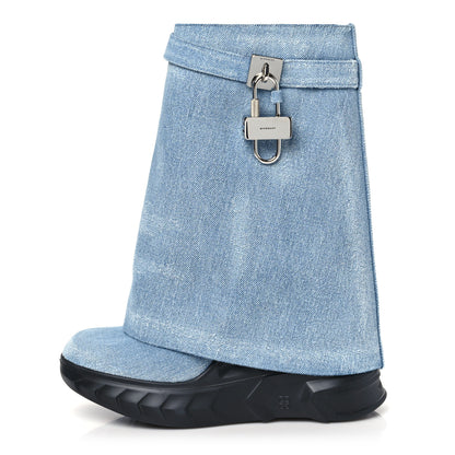 Givenchy Washed Denim Shark Lock Biker Ankle Boots 40 Blue 1 of 8