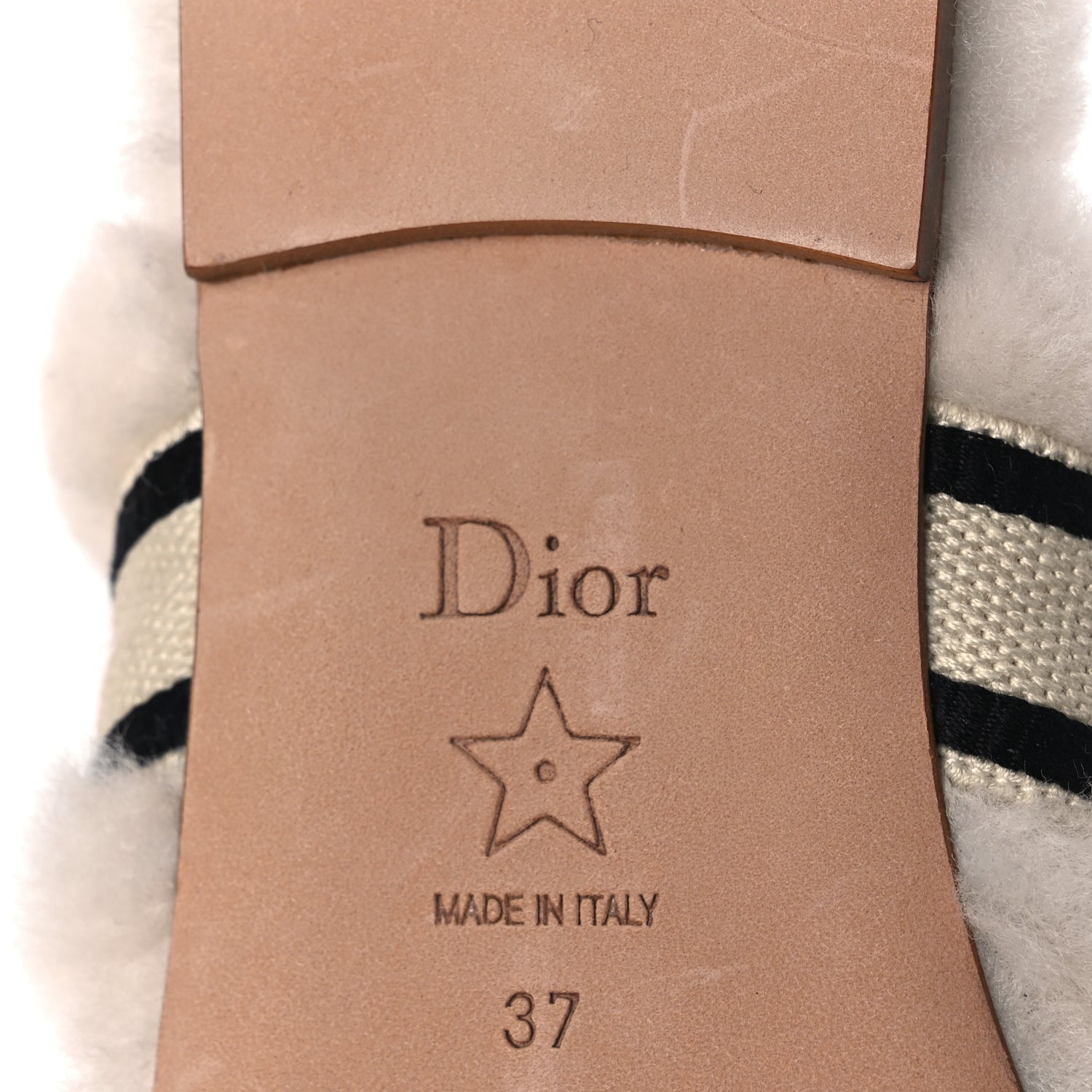 Christian Dior Shearling Canvas Embroidered Chez Moi Strap Slide Sandal 37 Off White Black 7 of 9