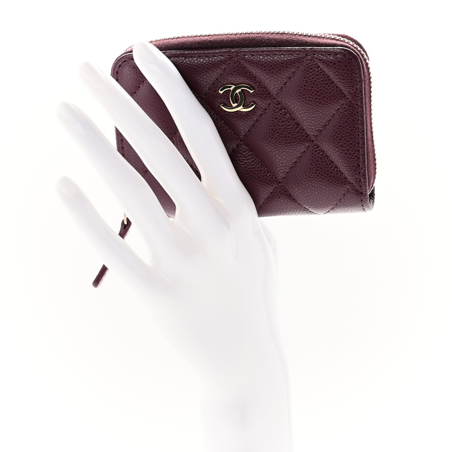 Chanel Caviar Quilted Zip Around Coin Purse Dark Burgundy 2 of 10