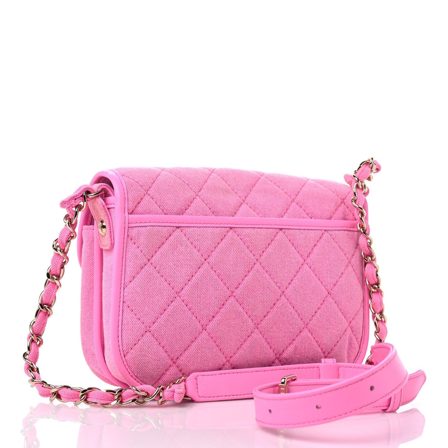 Denim Quilted Small Messenger Flap Neon Pink