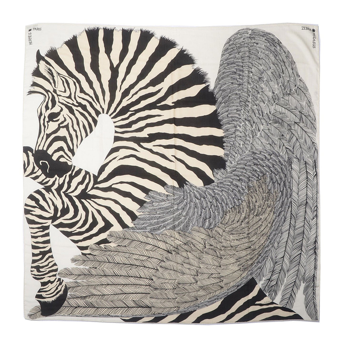 Cashmere Silk Zebra Pegasus Shawl 140 White Black Naturel
