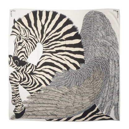 Hermes Cashmere Silk Zebra Pegasus Shawl 140 White Black Naturel 2 of 9