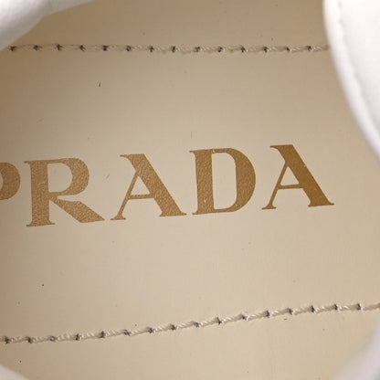 Prada Suede Nappa Triangle Womens Downtown Platform Low Top Sneakers 37.5 White Cocoa Brown 8 of 10